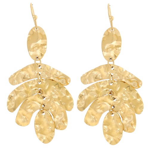 Boucles d'oreilles pendantes feuilles 57x27mm - Acier inoxydable 316L Doré x2