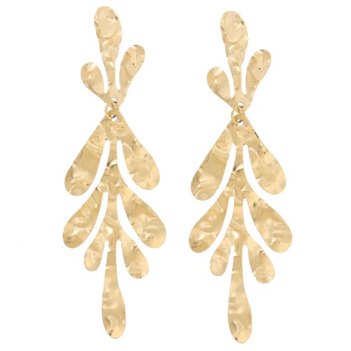 Boucles d'oreilles pendantes feuilles 63X20mm - Acier inoxydable 316L Doré x2