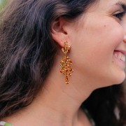 Boucles d'oreilles pendantes feuilles 63X20mm - Acier inoxydable 316L Doré x2