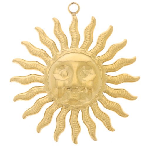 Pendentif soleil motif visage 30 mm - Acier inoxydable 304L Doré x1