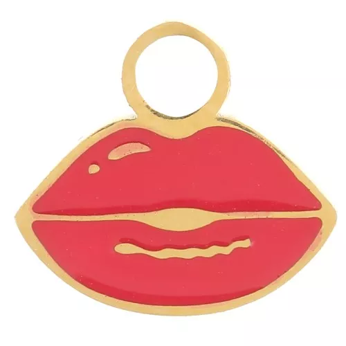 Breloque bouche 8x9 mm Resine époxy - Acier inoxydable 316L  Doré - Rouge x1