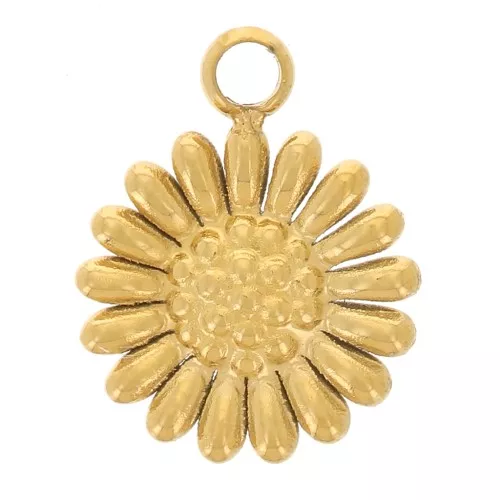 Breloque fleur Tournesol 7 mm Acier inoxydable 304L - Doré x1
