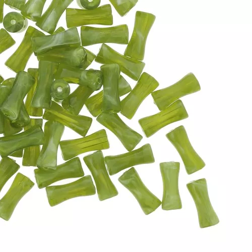 Perles tube de bambou en acrylique transparent 13x5 mm Marbré Vert x15