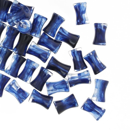 Perles tube de bambou en acrylique transparent 13x8 mm Marbré Bleu Nuit x20