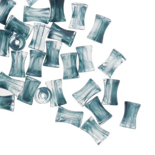 Perles tube de bambou en acrylique transparent 13x8 mm Marbré Bleu Gris x20
