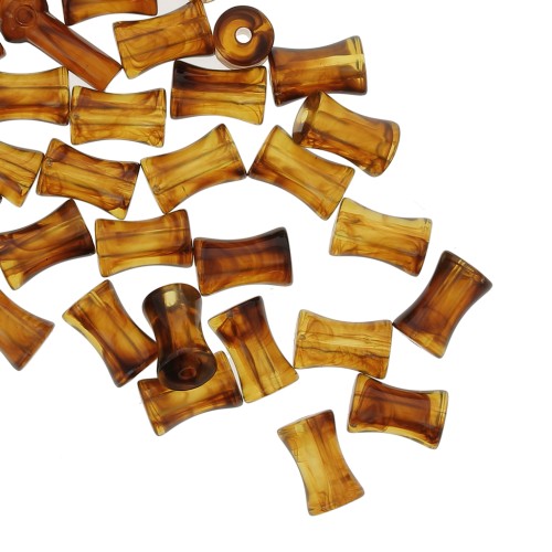 Perles tube de bambou en acrylique transparent 13x8 mm Marbré Ambre x20