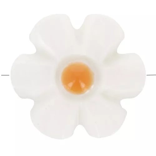 Perle fleur 12 mm en nacre - Blanc - Orange x1