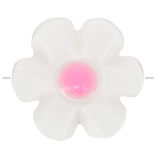 Perle fleur 12 mm en nacre - Blanc - Rose x1