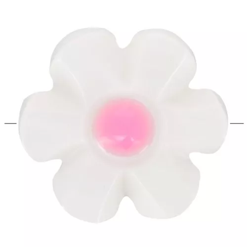 Perle fleur 12 mm en nacre - Blanc - Rose x1