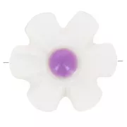 Perle fleur 12 mm en nacre - Blanc - Violet x1