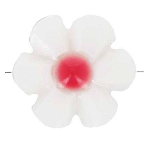 Perle fleur 12 mm en nacre - Blanc - Rouge Corail x1