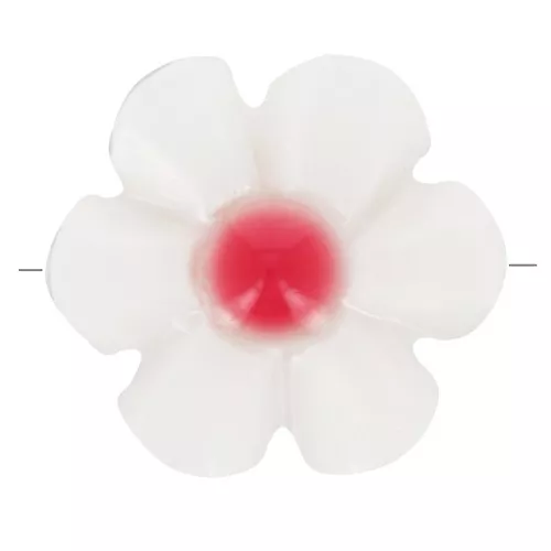 Perle fleur 12 mm en nacre - Blanc - Rouge Corail x1