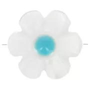 Perle fleur 12 mm en nacre - Blanc - Bleu x1