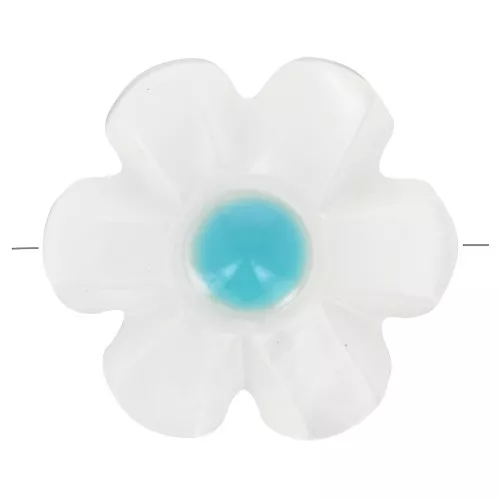 Perle fleur 12 mm en nacre - Blanc - Bleu x1