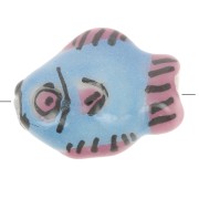 Perle poisson en céramique 12x15 mm Bleu Ciel - Rose x1