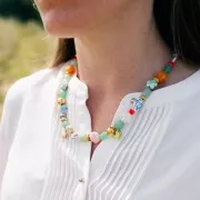 Perle poisson en céramique 12x15 mm Bleu Ciel - Rose x1