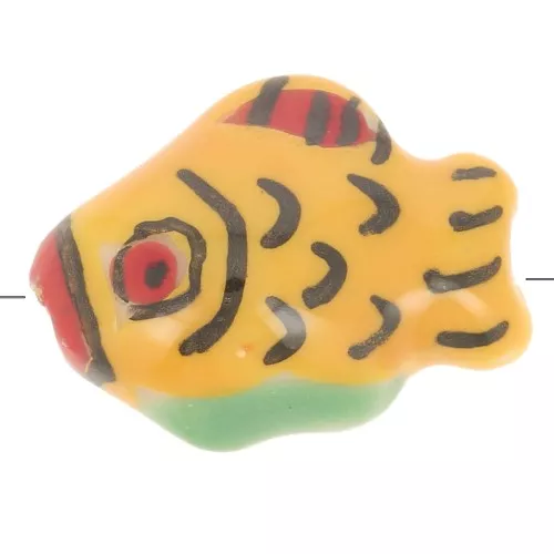 Perle poisson en céramique 12x15 mm Jaune - Rouge x1