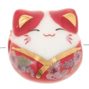 Perle chat chance - porte bonheur - en céramique 14 mm Rouge x1