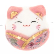 Perle chat chance - porte bonheur - en céramique 14 mm Rose x1