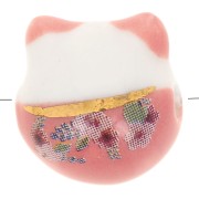 Perle chat chance - porte bonheur - en céramique 14 mm Rose x1