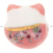 Perle chat chance - porte bonheur - en céramique 14 mm Rose x1