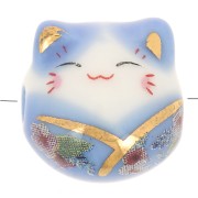 Perle chat chance - porte bonheur - en céramique 14 mm Bleu x1