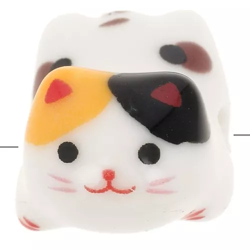 Perle chat en céramique 11x16 mm Blanc - Jaune - Marron x1
