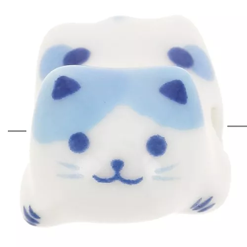 Perle chat en céramique 11x16 mm Blanc - Bleu x1