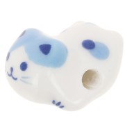 Perle chat en céramique 11x16 mm Blanc - Bleu x1