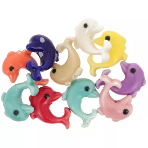 Perles dauphins en céramique 16x20 mm - Multicolore x10