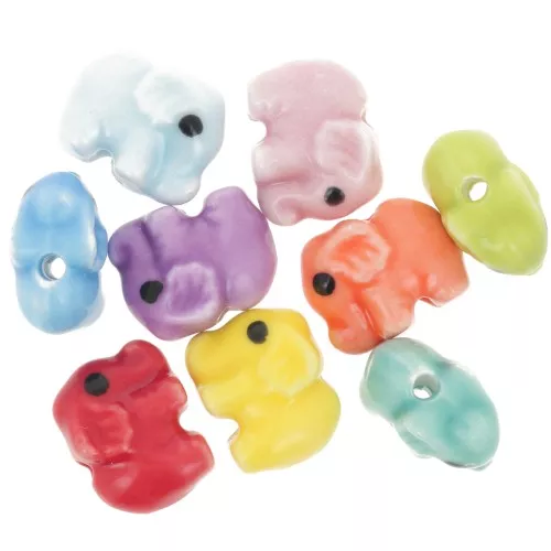 Perles éléphants en céramique 11x14 mm - Multicolore x10