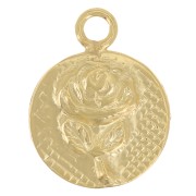 Breloque ronde 8 mm - motif fleur rose - Gold filled (or laminé) x1|raw }}