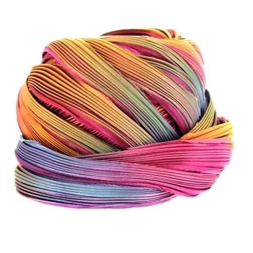 Ruban twill de soie Shibori Tropical Pink Borealis x10cm