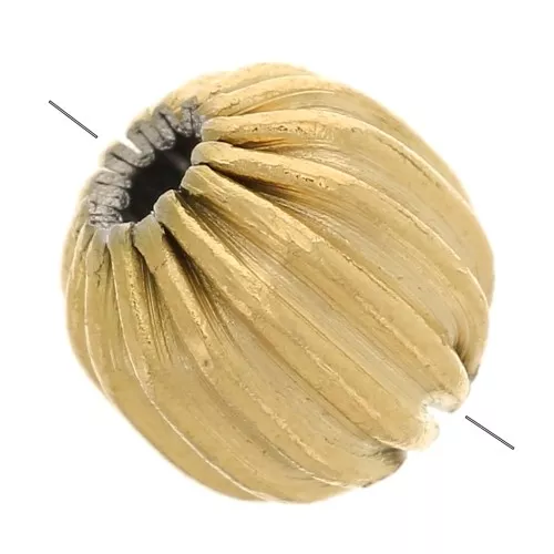 Perle ronde striée 6 mm - Acier inoxydable 304 Doré x1