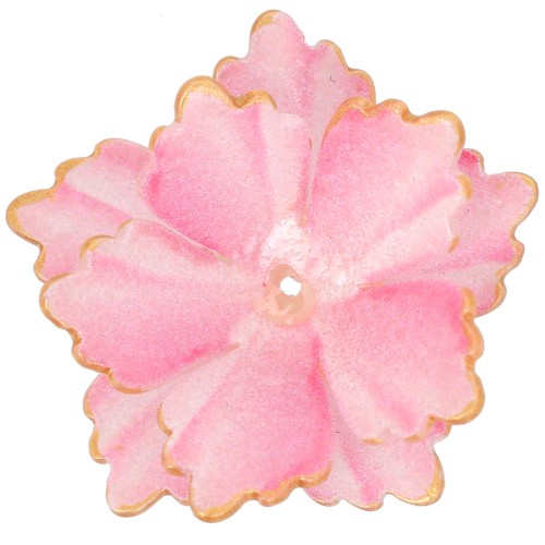 Pendentif Fleur 27 mm double pétales avec bordure dorée en Acrylique - Rose x1