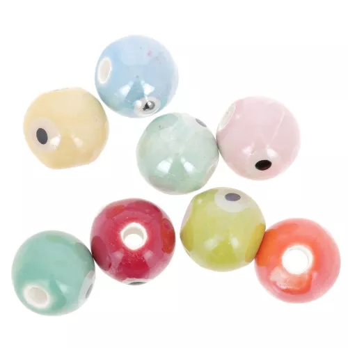 Perles rondes motif oeil en céramique - 10 mm - Multicolore x 29cm