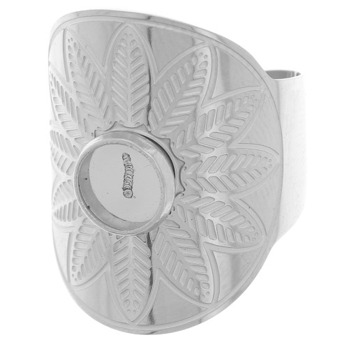 Bague large réglable ethnique - cabochon 6 mm - T. 52 à 58 - Acier inoxydable 316L