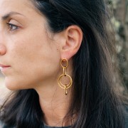 Boucles d'oreilles pendantes multi-cercles 60x25 mm Acier inoxydable 304L Doré x2