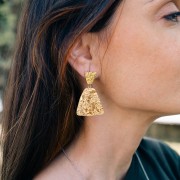 Clous d'oreilles trapèzes martelés - 17x13 mm - Acier inoxydable 316L Doré x2