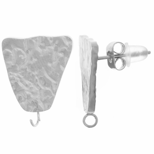 Clous d'oreilles trapèzes martelés - 17x13 mm - Acier inoxydable 316L x2