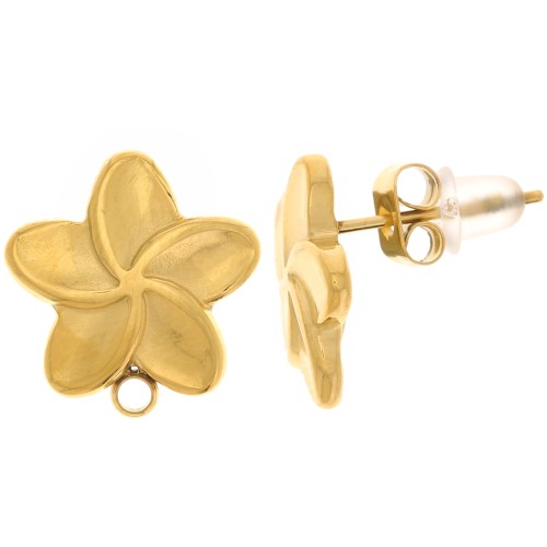 Clous d'oreilles fleurs - 13 mm - Acier inoxydable 304L Doré x2