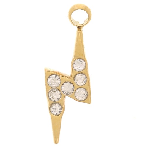 Breloque éclair 11x4 mm - oxydes de zirconium - Acier inoxydable 304L - Doré x1