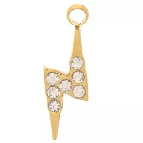 Breloque éclair 11x4 mm - oxydes de zirconium - Acier inoxydable 304L - Doré x1