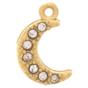Breloque lune 10x6 mm - oxydes de zirconium - Acier inoxydable 304L - Doré x1