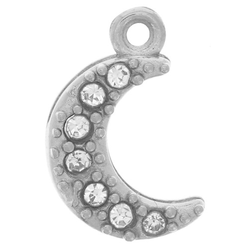 Breloque lune 10x6 mm - oxydes de zirconium - Acier inoxydable 304L x1