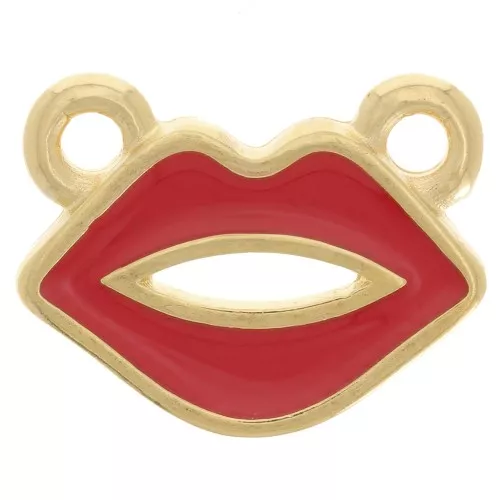 Intercalaire bouche 10x13 mm résine époxy - Doré à l'or fin - Rouge x1