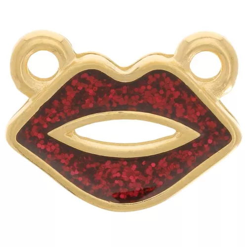 Intercalaire bouche 10x13 mm résine époxy - Doré à l'or fin - Rouge pailleté x1
