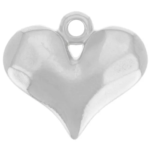 Pendentif coeur bombé martelé 14x16 mm - Placage argent fin x1