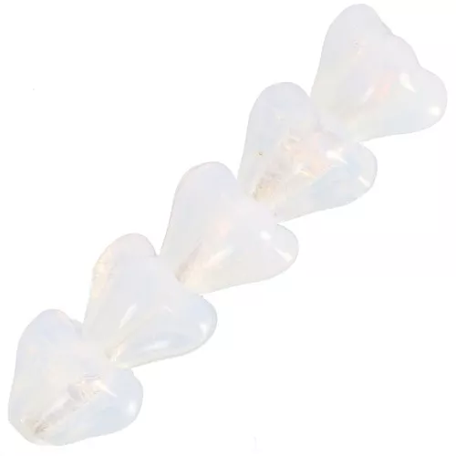 Perles fleurs cloches en verre 5x6 mm - White Opal x10