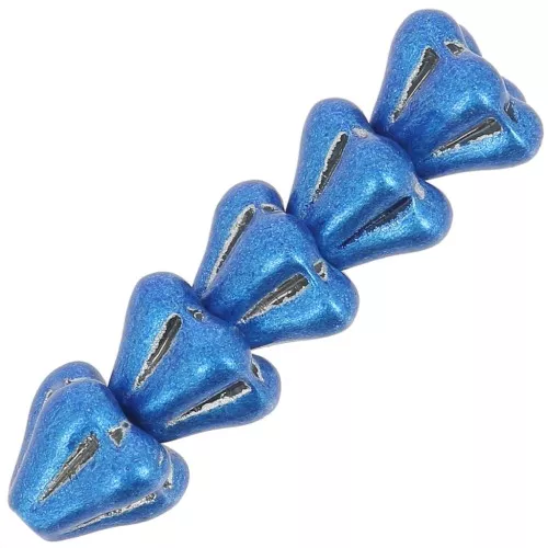 Perles fleurs cloches en verre 5x6 mm -  Crystal Metallic dark blue x10